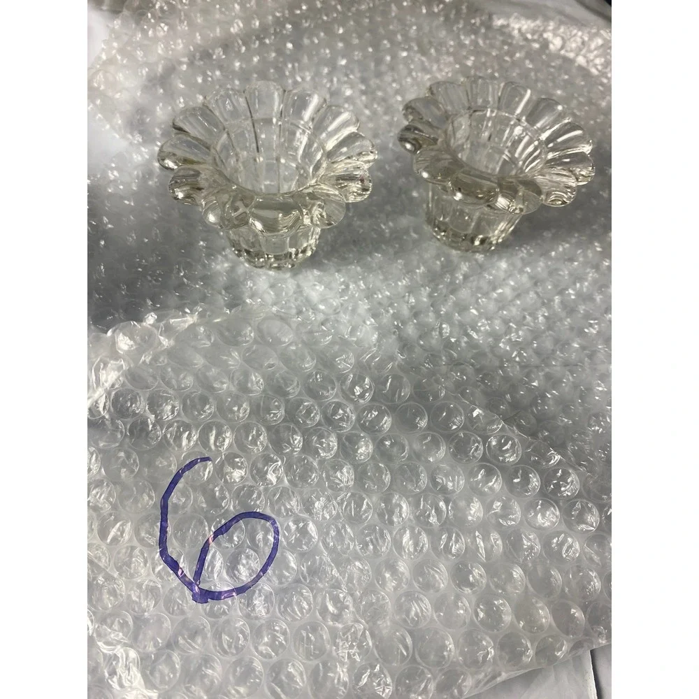 Vintage Clear Glass Scalloped Flower Petal Candle Holder Set of 2 Votive Taper